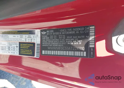 2010 Mini Cooper from USA, damaged, VIN WMWMF3C51ATZ24310